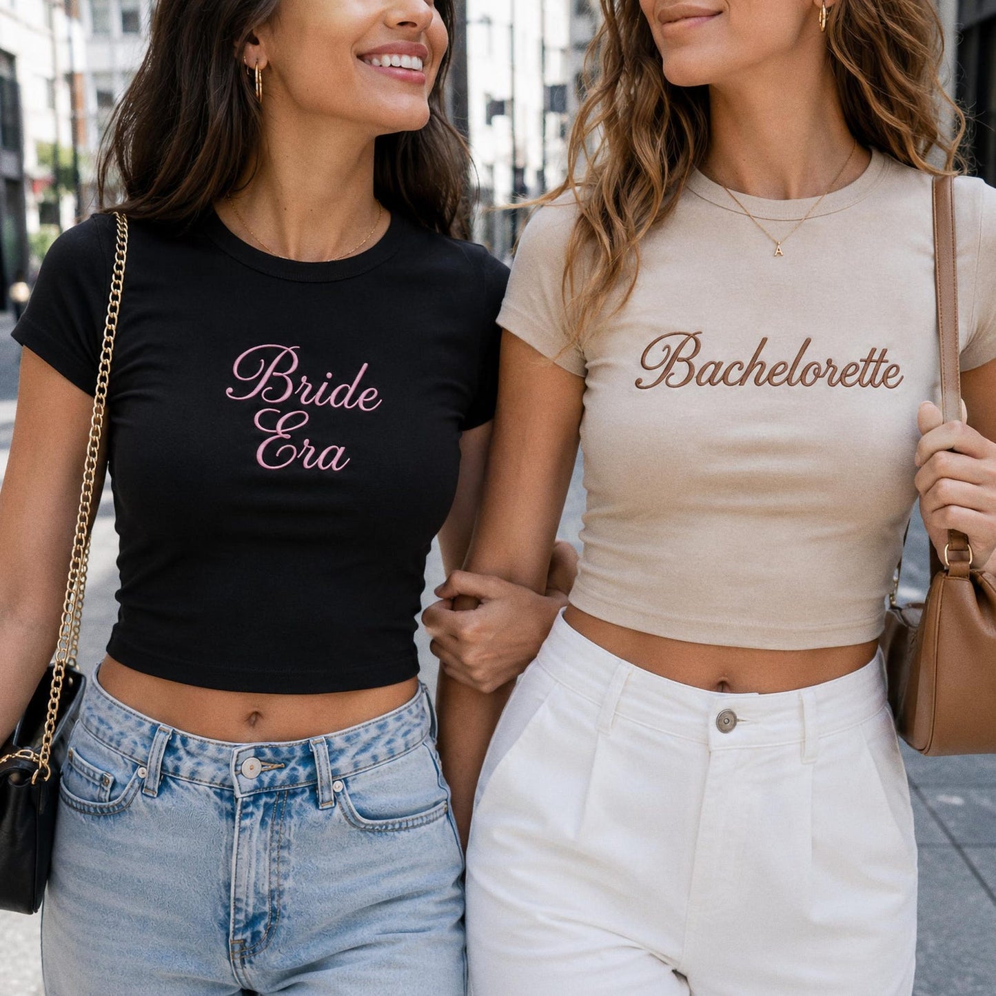 Personalized Bride Baby Tee, Custom Text Y2K Crop Top, Bachelorette Party Shirt, Gift for Her, Minimalist Embroidery Tee