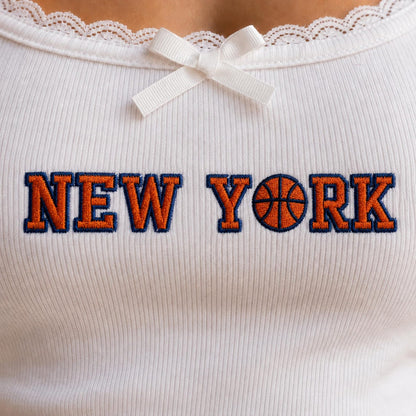 New York Embroidered Tank Top, NYC Basketball Baby Tee, Y2K Sporty Aesthetic Shirt, Game Day Apparel, Gift for Her, Summer Crop Top