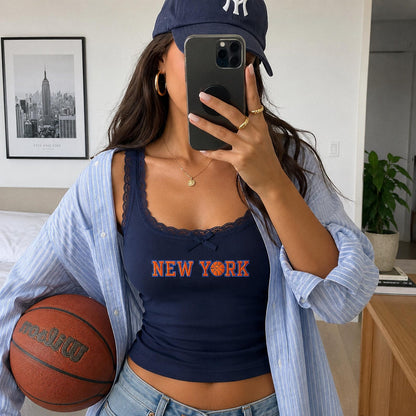 New York Embroidered Tank Top, NYC Basketball Baby Tee, Y2K Sporty Aesthetic Shirt, Game Day Apparel, Gift for Her, Summer Crop Top