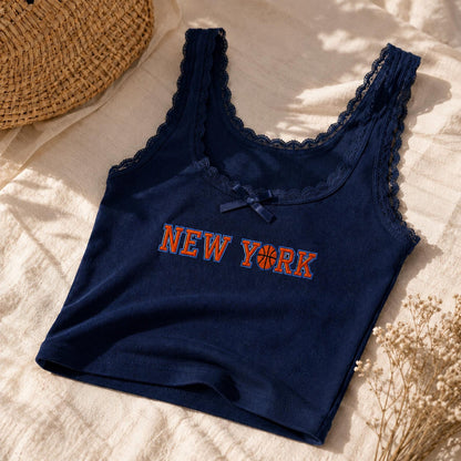 New York Embroidered Tank Top, NYC Basketball Baby Tee, Y2K Sporty Aesthetic Shirt, Game Day Apparel, Gift for Her, Summer Crop Top