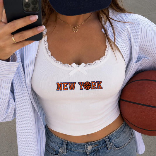 New York Embroidered Tank Top, NYC Basketball Baby Tee, Y2K Sporty Aesthetic Shirt, Game Day Apparel, Gift for Her, Summer Crop Top