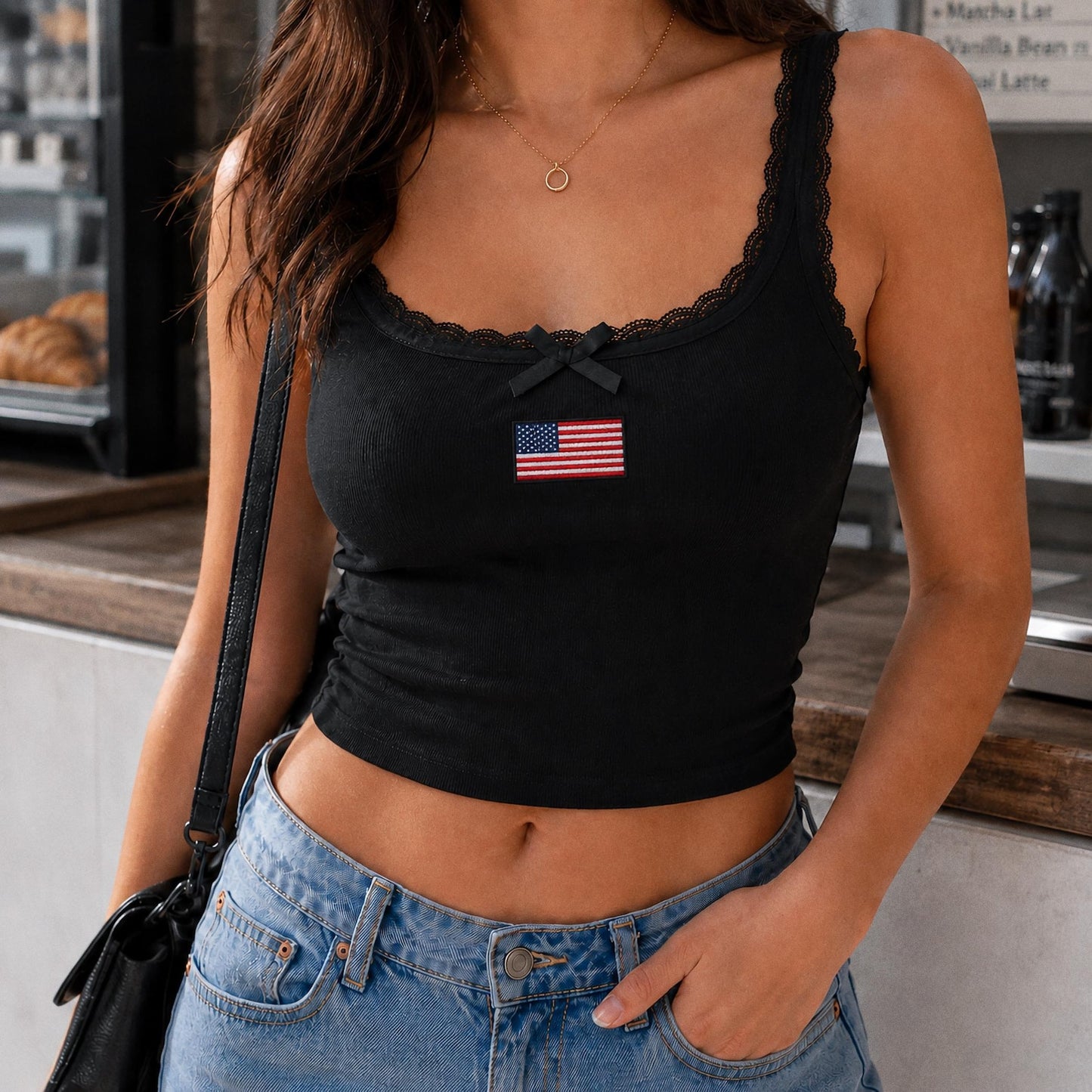 Custom Country Flag Embroidered Lace Tank Top, Personalized National Flag Cami, Heritage Pride Embroidery Tank, Coquette Lace Top