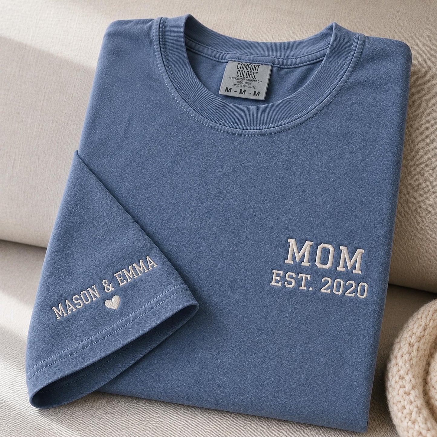 Custom Embroidered Mom and Dad Shirt, Personalized Kids Names Sleeve, Comfort Colors Tee, New Mom Dad Gift, First Father's Day, Family Gift