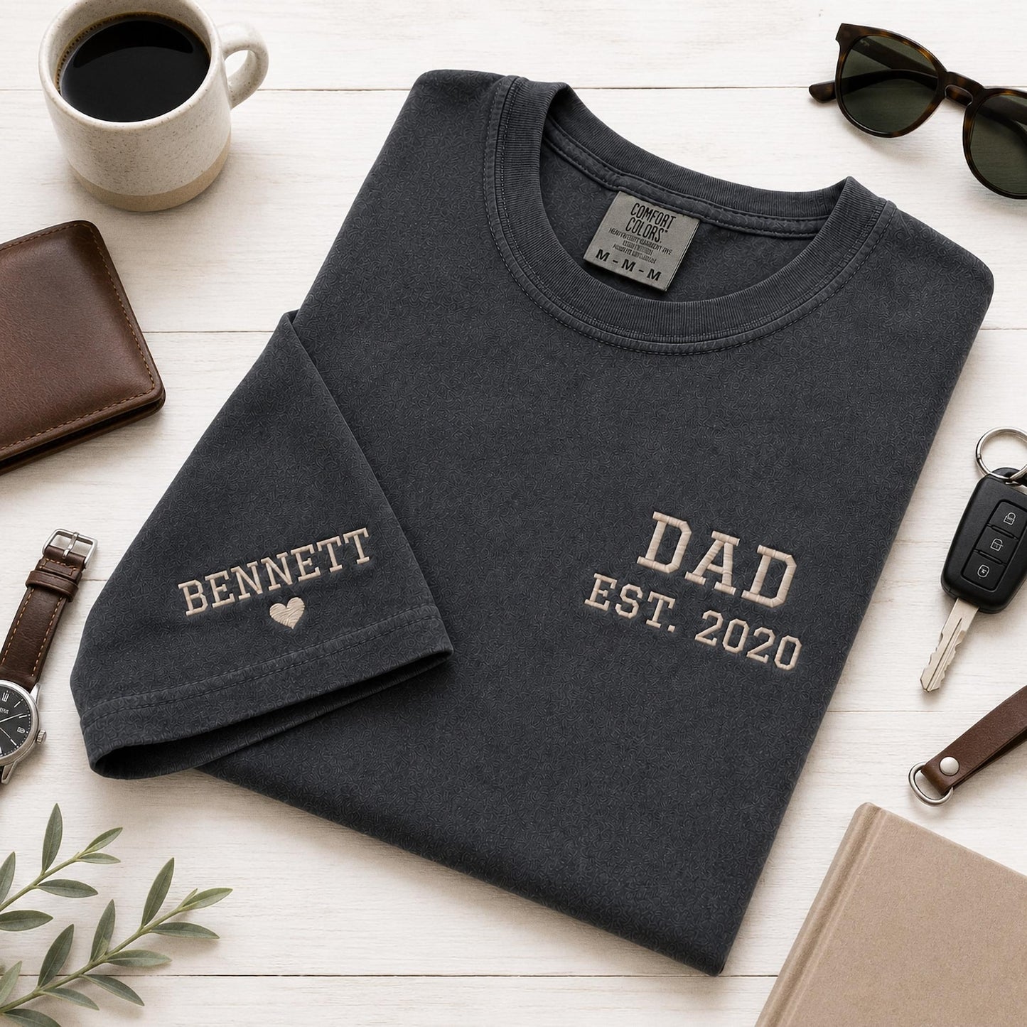 Custom Embroidered Mom and Dad Shirt, Personalized Kids Names Sleeve, Comfort Colors Tee, New Mom Dad Gift, First Father's Day, Family Gift