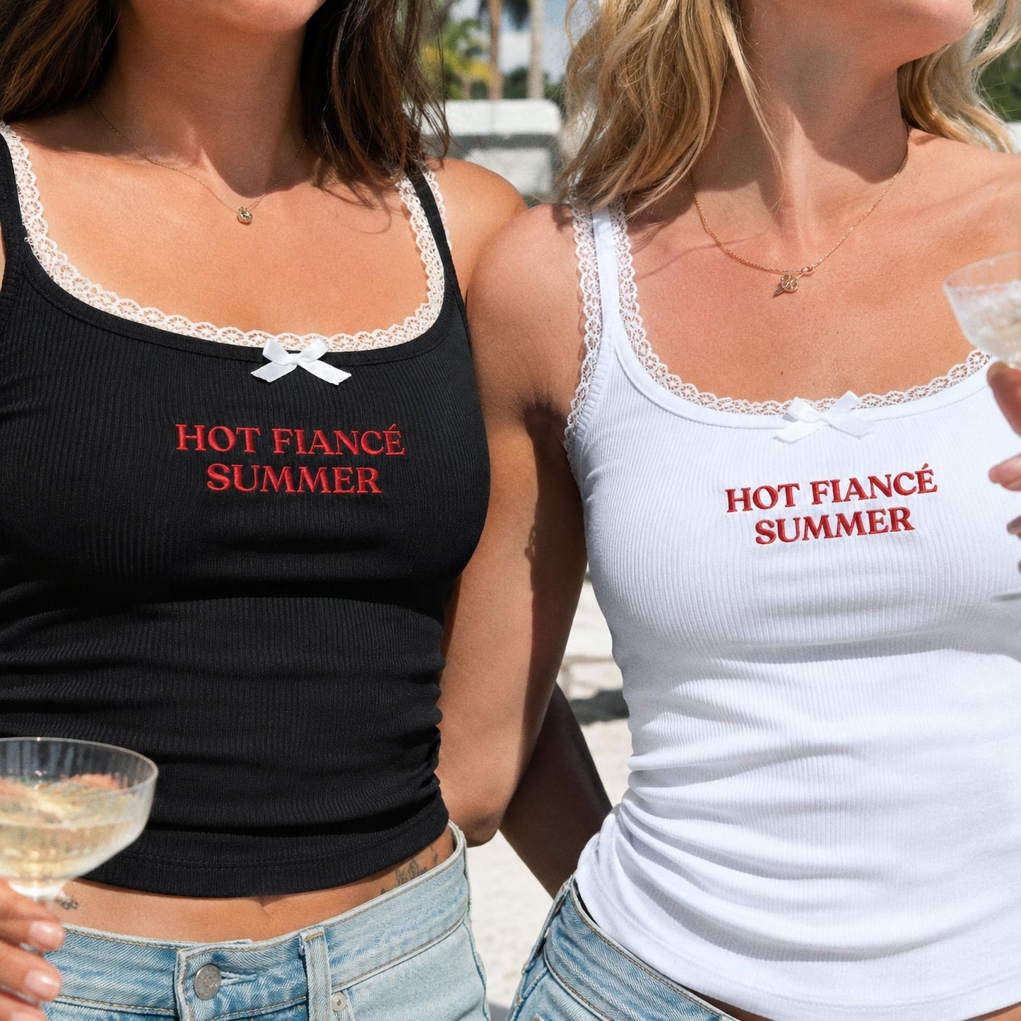 Bride To Be Embroidered Tank Top, Hot Fiancé Summer Lace Tank, Personalized Engagement Gift, Bridal Shower Outfit, Honeymoon Tank Top