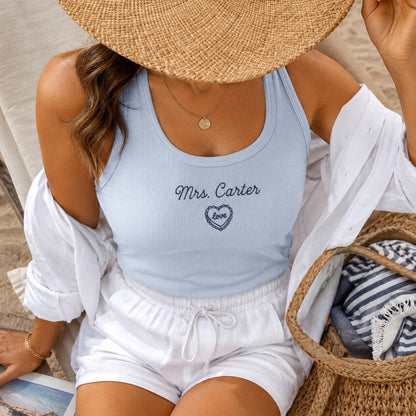 Custom Embroidered Tank Top, Personalized Ribbed Bride Shirt, Bachelorette Party Outfit, Bridal Shower Gift, Wedding Weekend, Bridesmaid Top
